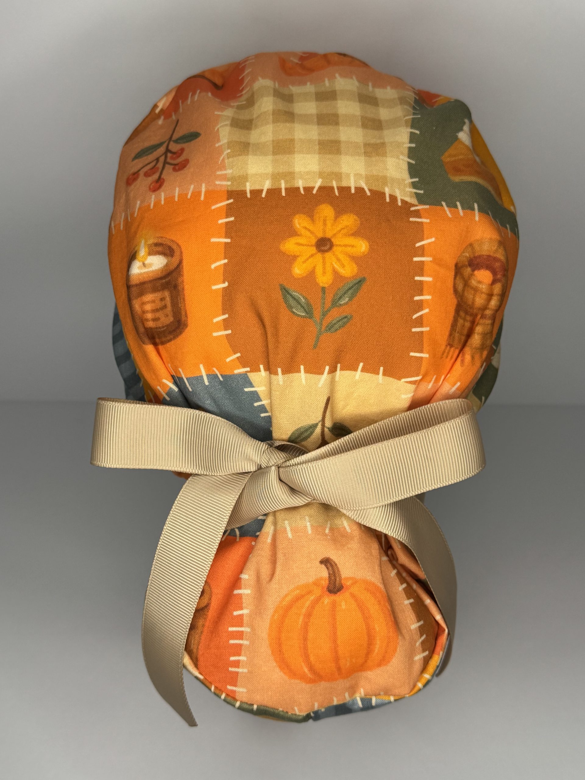 Cozy Autumn Harvest handmade cotton scrub cap